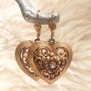 Gold tone Filigree Heart Earrings